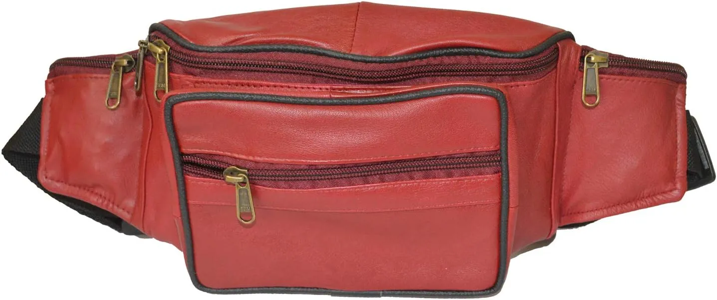 Leatherboss Genuine Leather Travel Fanny Pack Waist Belt Bag Pouch for men women, Cherry