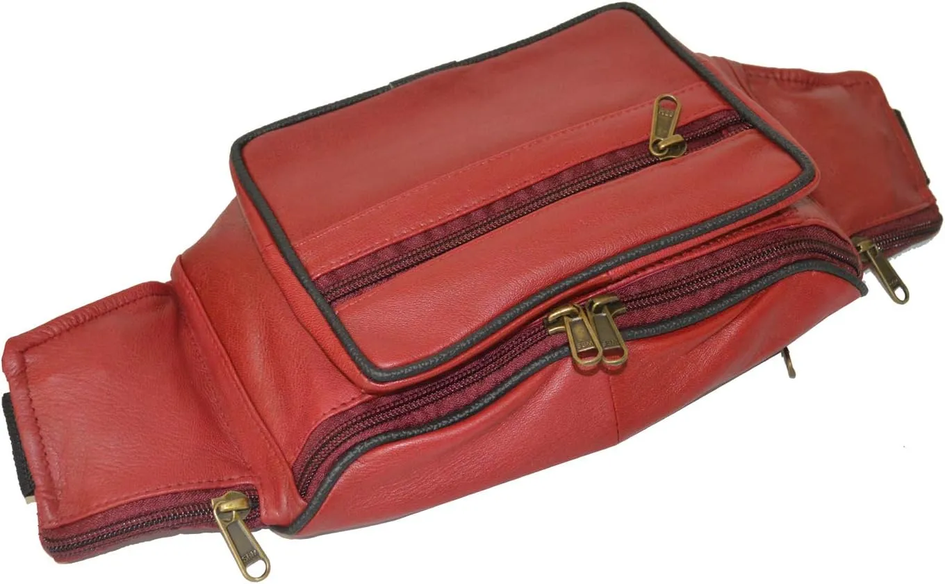 Leatherboss Genuine Leather Travel Fanny Pack Waist Belt Bag Pouch for men women, Cherry