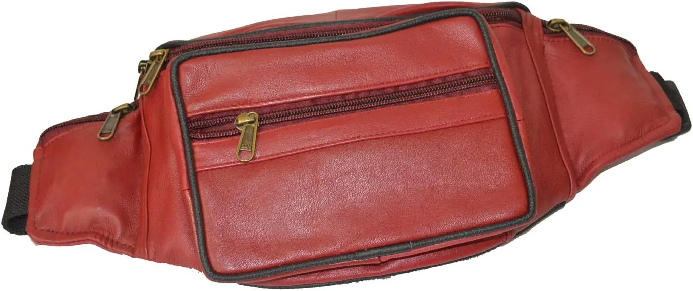 Leatherboss Genuine Leather Travel Fanny Pack Waist Belt Bag Pouch for men women, Cherry