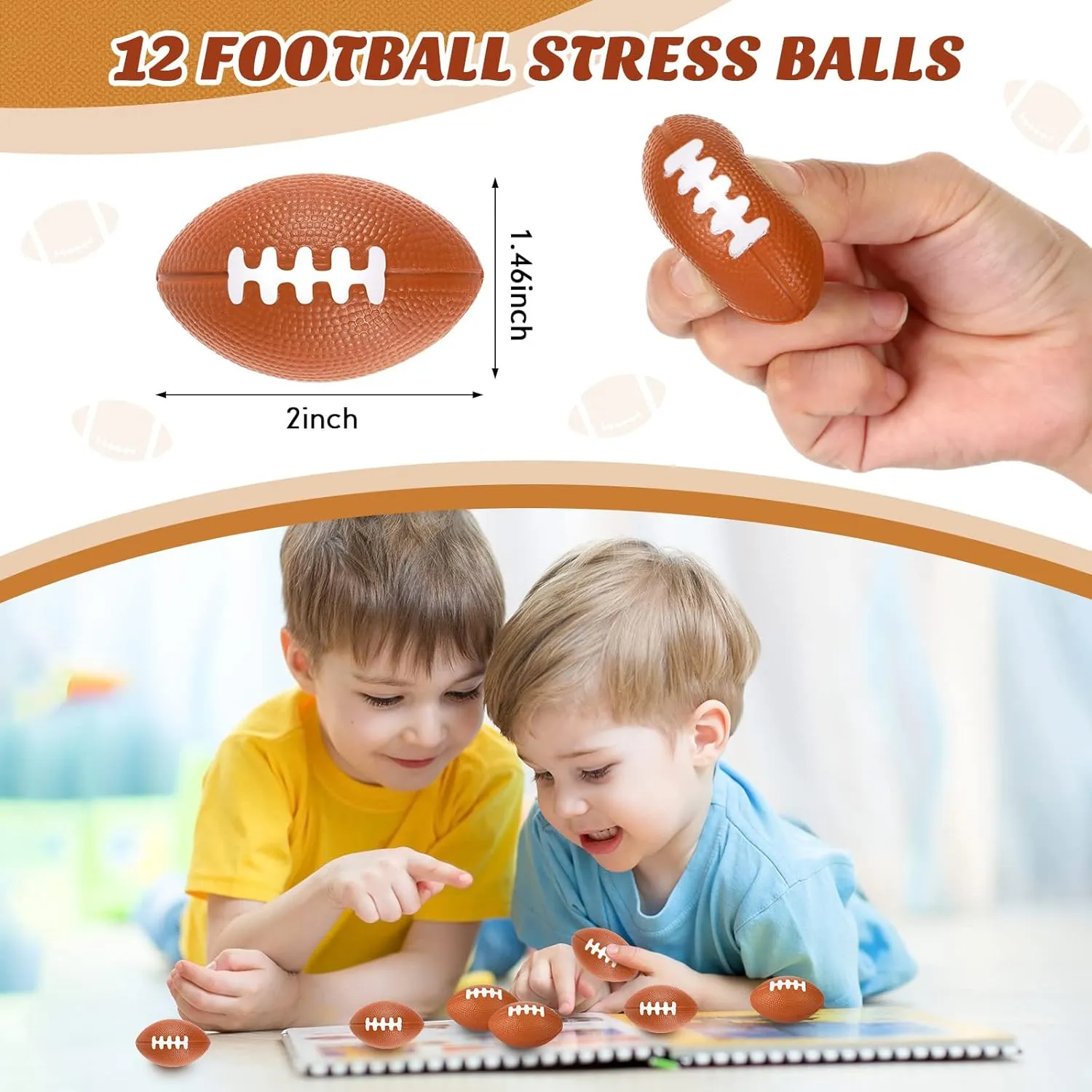 LEIFIDE 48 Pcs Basketball Soccer Football Baseball Party Favors Supplies 12 Sets Silicone Bracelet Drawstring Treat Bag Mini Stress Ball Keychains for Birthday Sports Party Supplies(Football)