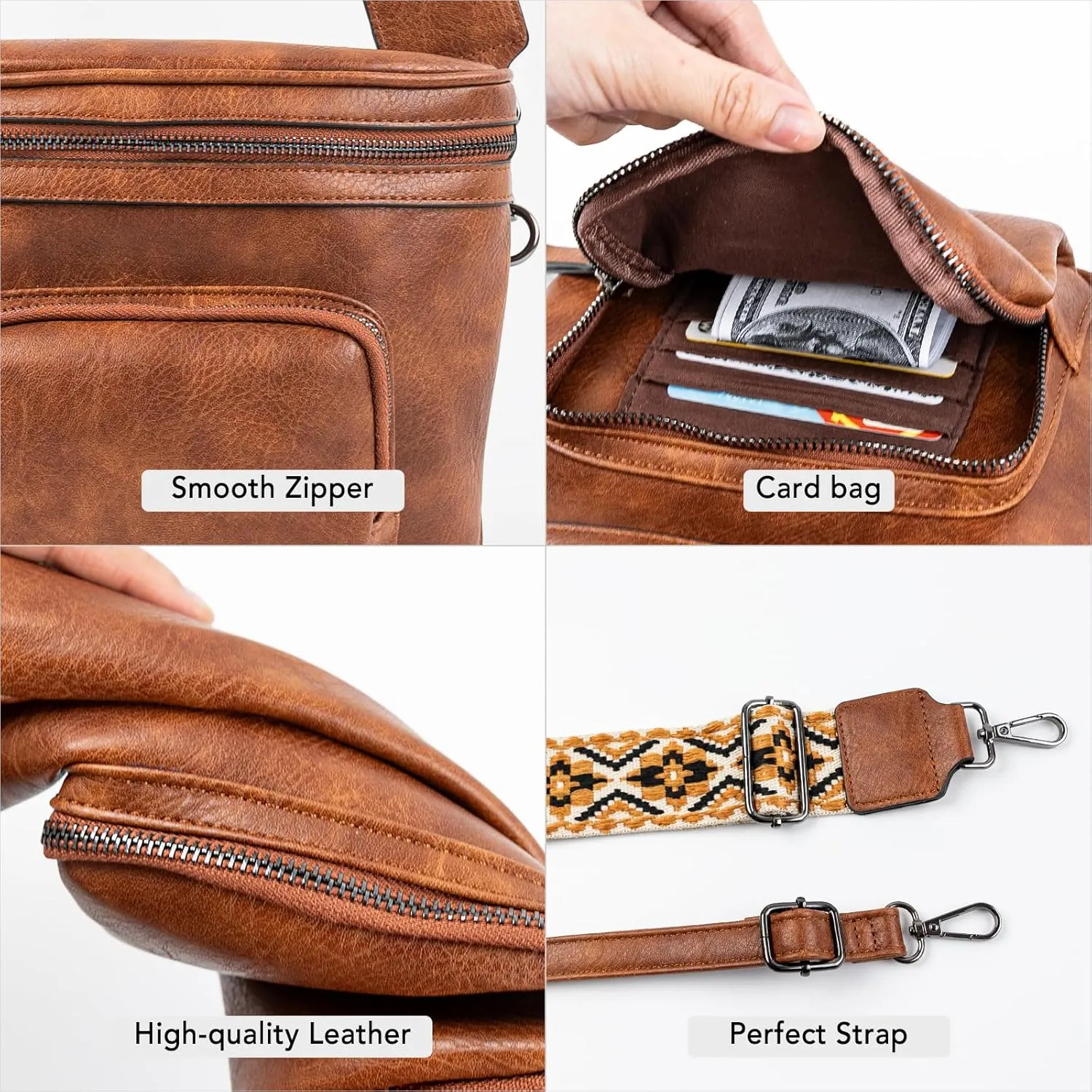 Letech  Fanny Pack Crossbody Bag with Adjustable Shoulder Strap,Two ways to carry fanny pack and crossbody bag (Brown)