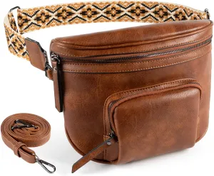 Letech  Fanny Pack Crossbody Bag with Adjustable Shoulder Strap,Two ways to carry fanny pack and crossbody bag (Brown)