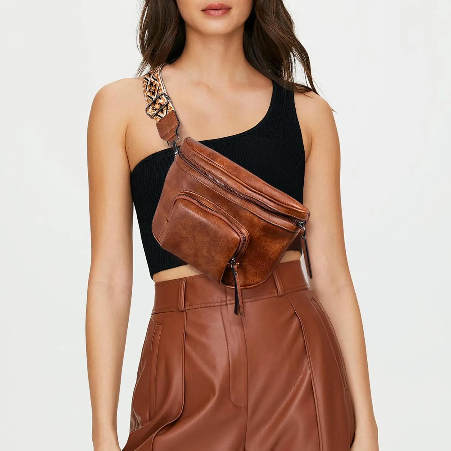 Letech  Fanny Pack Crossbody Bag with Adjustable Shoulder Strap,Two ways to carry fanny pack and crossbody bag (Brown)