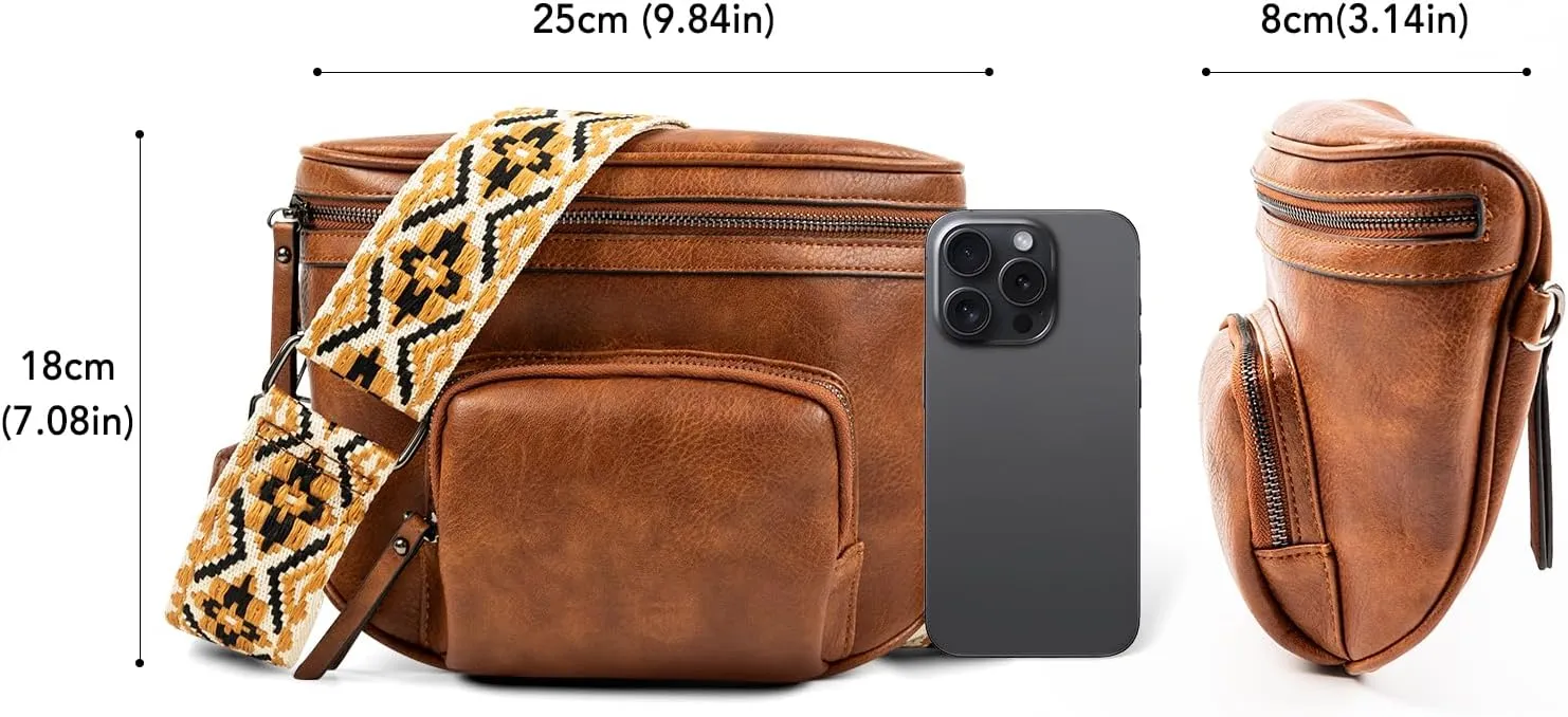 Letech  Fanny Pack Crossbody Bag with Adjustable Shoulder Strap,Two ways to carry fanny pack and crossbody bag (Brown)