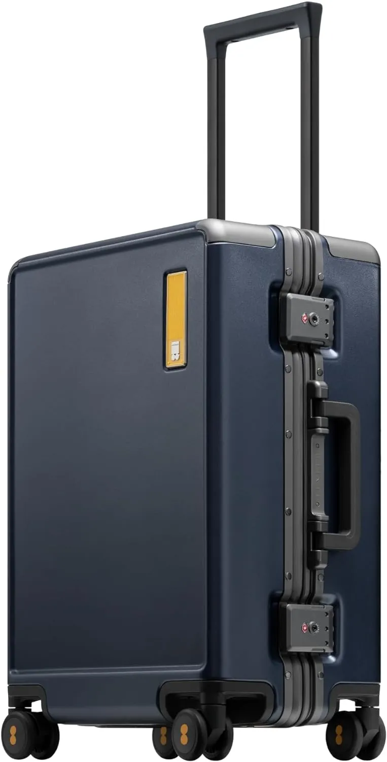 LEVEL8 Carry On Luggage Airline Approved Zipperless with Aluminum Frame, Lightweight Hard Case Luggage with Spinner Wheels, Metal Travel Suitcase with Double Tsa Locks, 20 Inch, Blue
