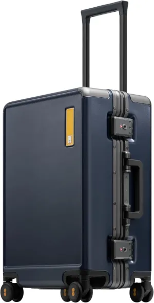LEVEL8 Carry On Luggage Airline Approved Zipperless with Aluminum Frame, Lightweight Hard Case Luggage with Spinner Wheels, Metal Travel Suitcase with Double Tsa Locks, 20 Inch, Blue