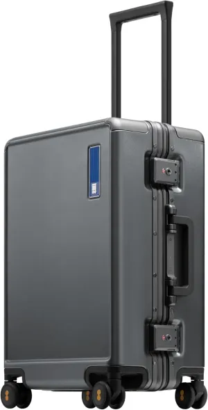 LEVEL8 Zipperless Carry On Luggage Airline Approved with Aluminum Frame, Lightweight Hard Shell Suitcase with Spinner Wheels, Metal Checked Luggage with Double Tsa Locks, 20 Inch, Grey