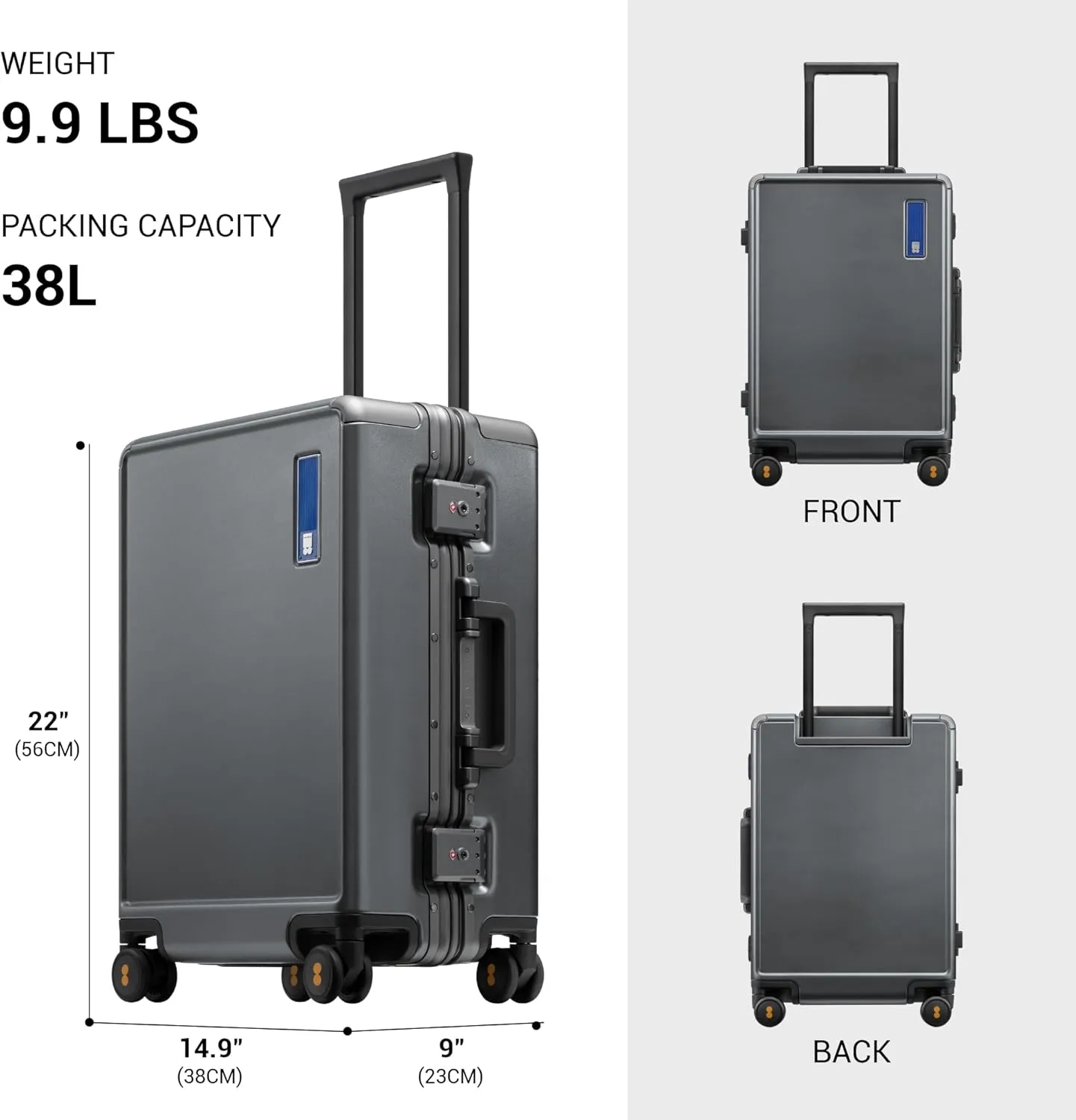 LEVEL8 Zipperless Carry On Luggage Airline Approved with Aluminum Frame, Lightweight Hard Shell Suitcase with Spinner Wheels, Metal Checked Luggage with Double Tsa Locks, 20 Inch, Grey
