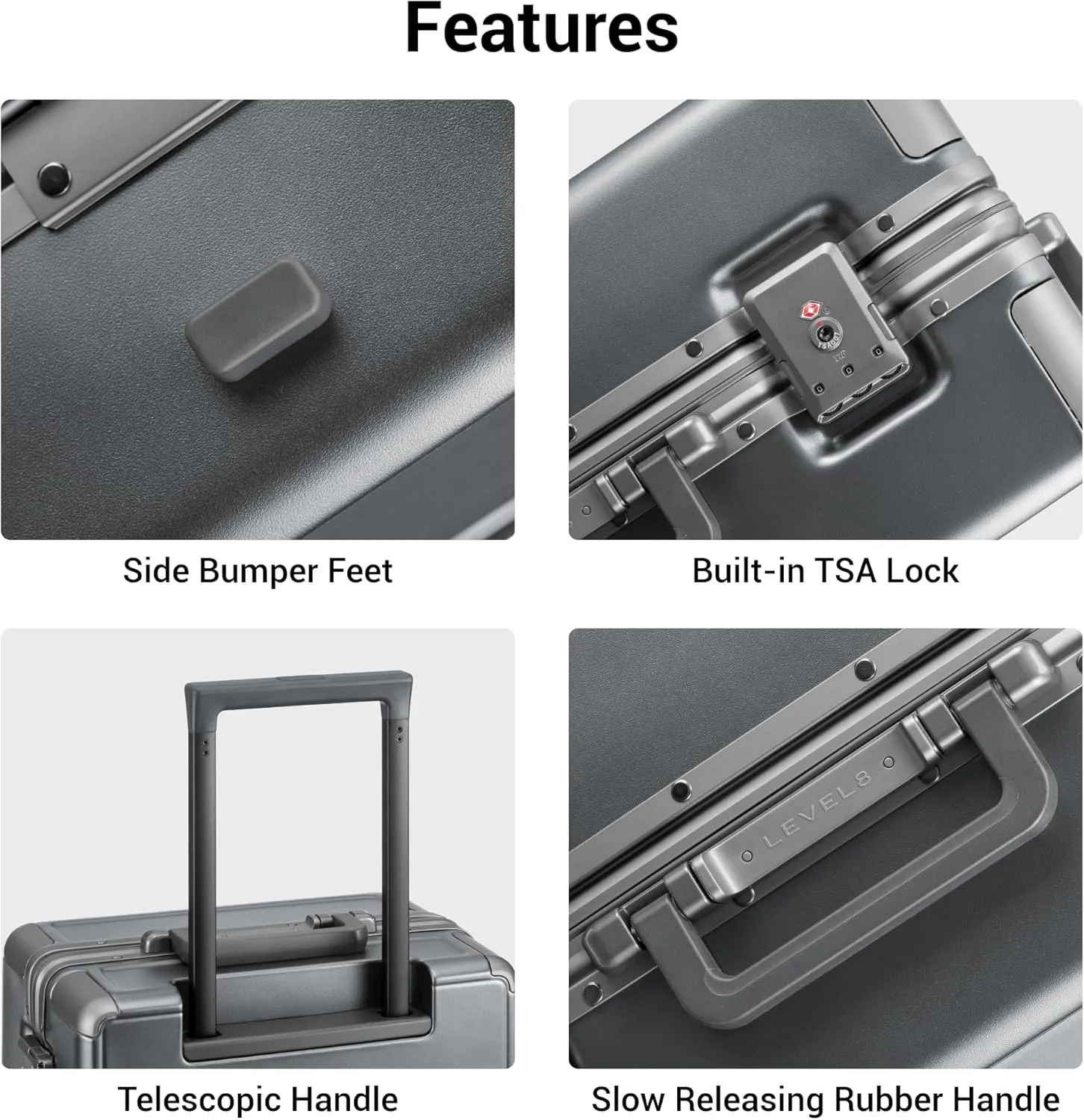 LEVEL8 Zipperless Carry On Luggage Airline Approved with Aluminum Frame, Lightweight Hard Shell Suitcase with Spinner Wheels, Metal Checked Luggage with Double Tsa Locks, 20 Inch, Grey