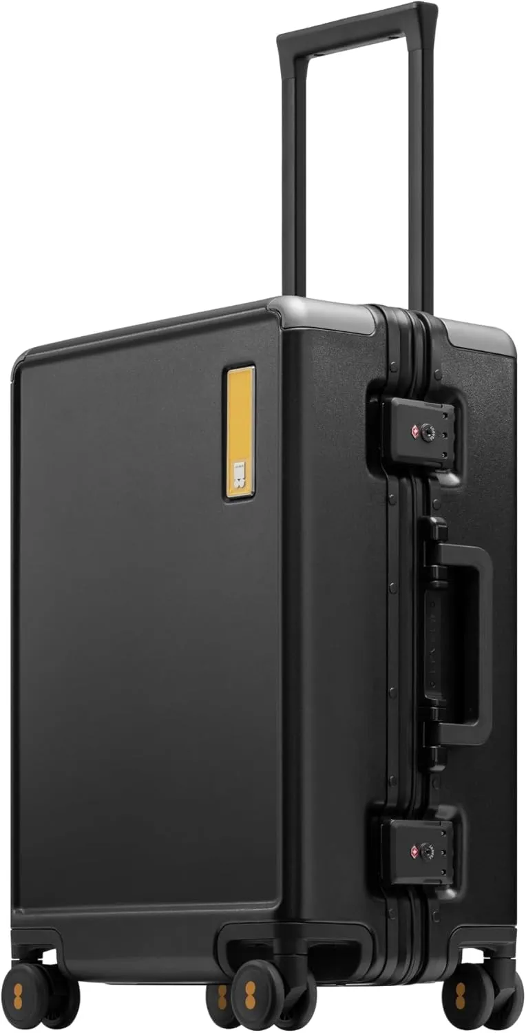 LEVEL8 Zipperless Carry On Suitcase Airline Approved with Aluminum Frame, Lightweight Hard Shell Luggage with Spinner Wheels, Metal Travel Luggage with Double Tsa Locks, 20 Inch, Black