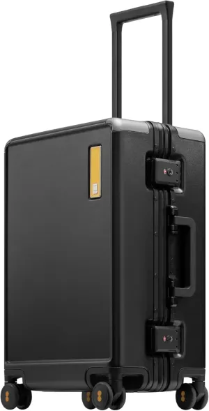 LEVEL8 Zipperless Carry On Suitcase Airline Approved with Aluminum Frame, Lightweight Hard Shell Luggage with Spinner Wheels, Metal Travel Luggage with Double Tsa Locks, 20 Inch, Black