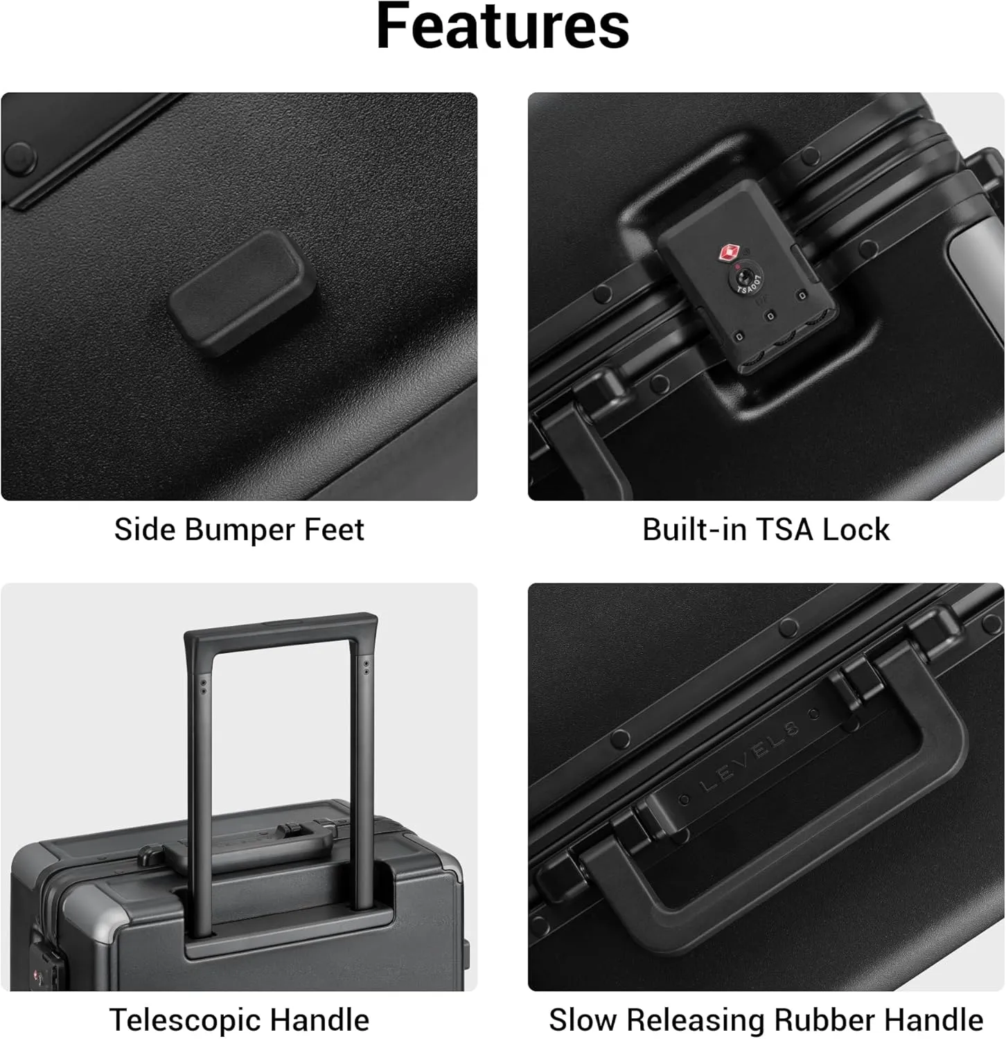 LEVEL8 Zipperless Carry On Suitcase Airline Approved with Aluminum Frame, Lightweight Hard Shell Luggage with Spinner Wheels, Metal Travel Luggage with Double Tsa Locks, 20 Inch, Black