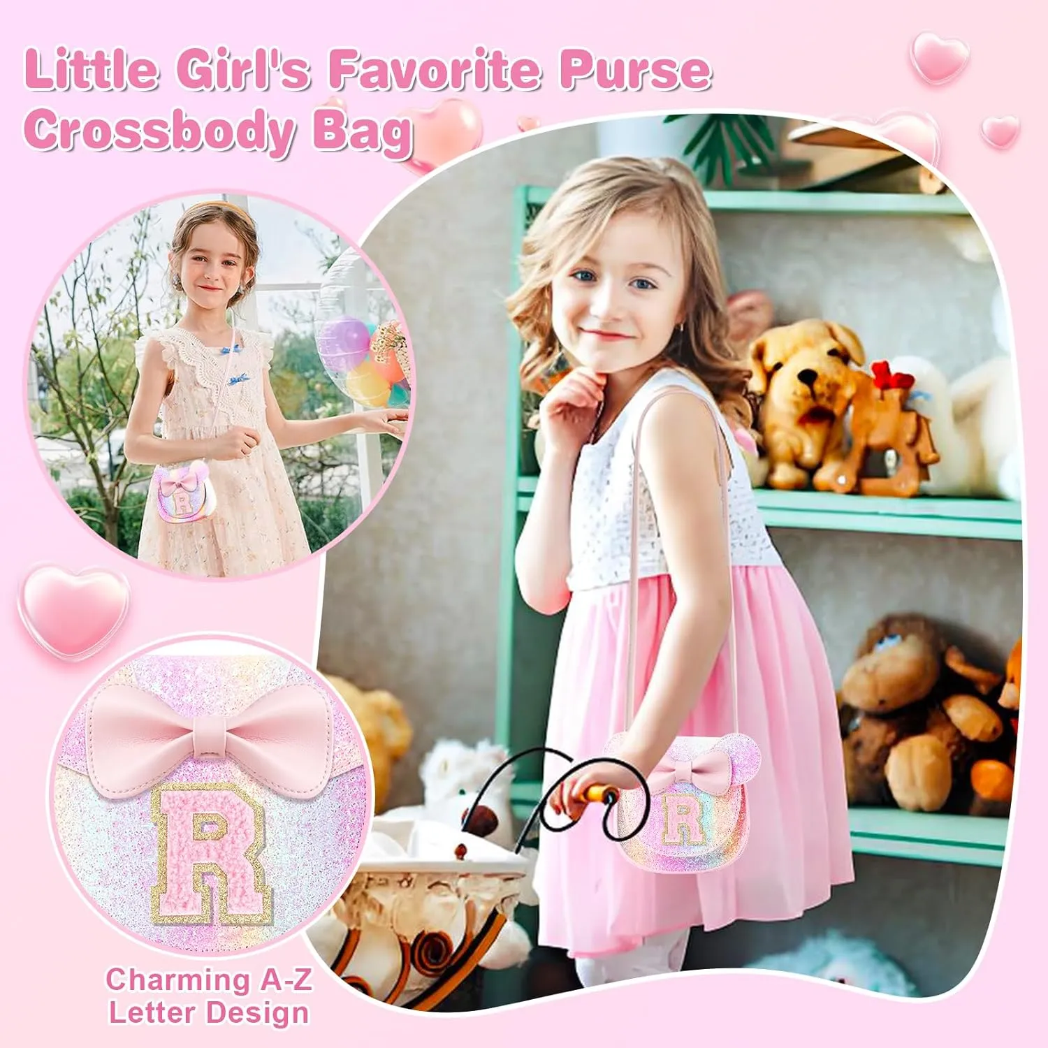 Little Girl Toddler Purse - Cute Mouse Ear Bow Crossbody Bag for 2-8 Year Olds - Birthday Gift