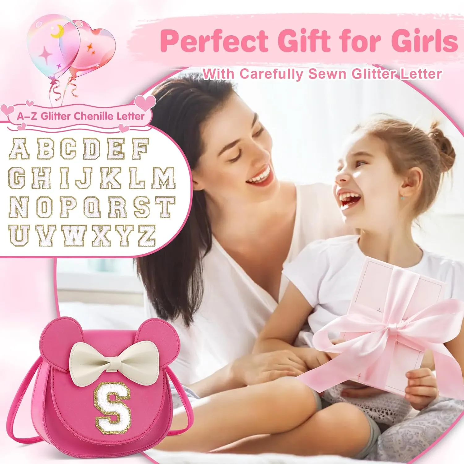 Little Girl Toddler Purse - Cute Mouse Ear Bow Crossbody Bag for 2-8 Year Olds - Birthday Gift