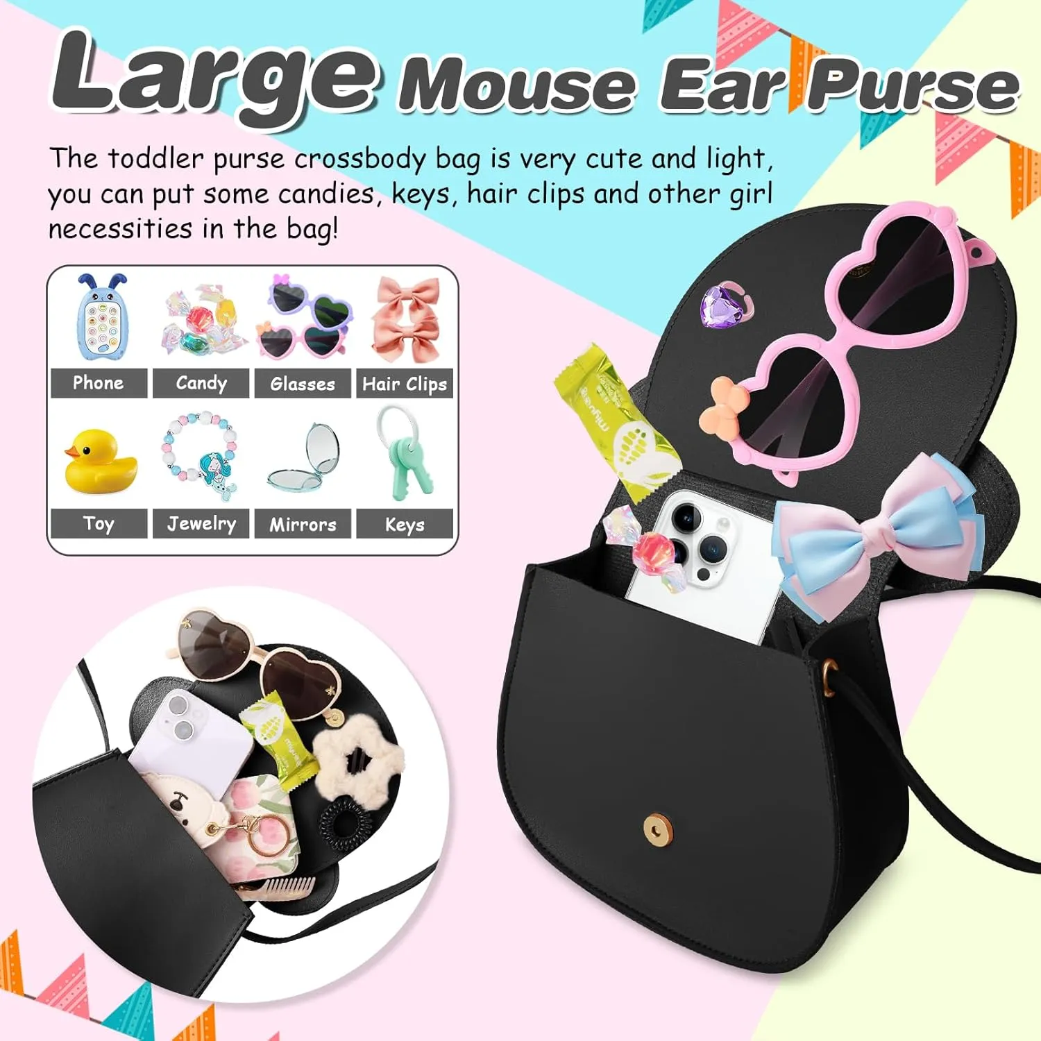 Little Girl Toddler Purse - Cute Mouse Ear Bow Crossbody Bag for 2-8 Year Olds - Birthday Gift