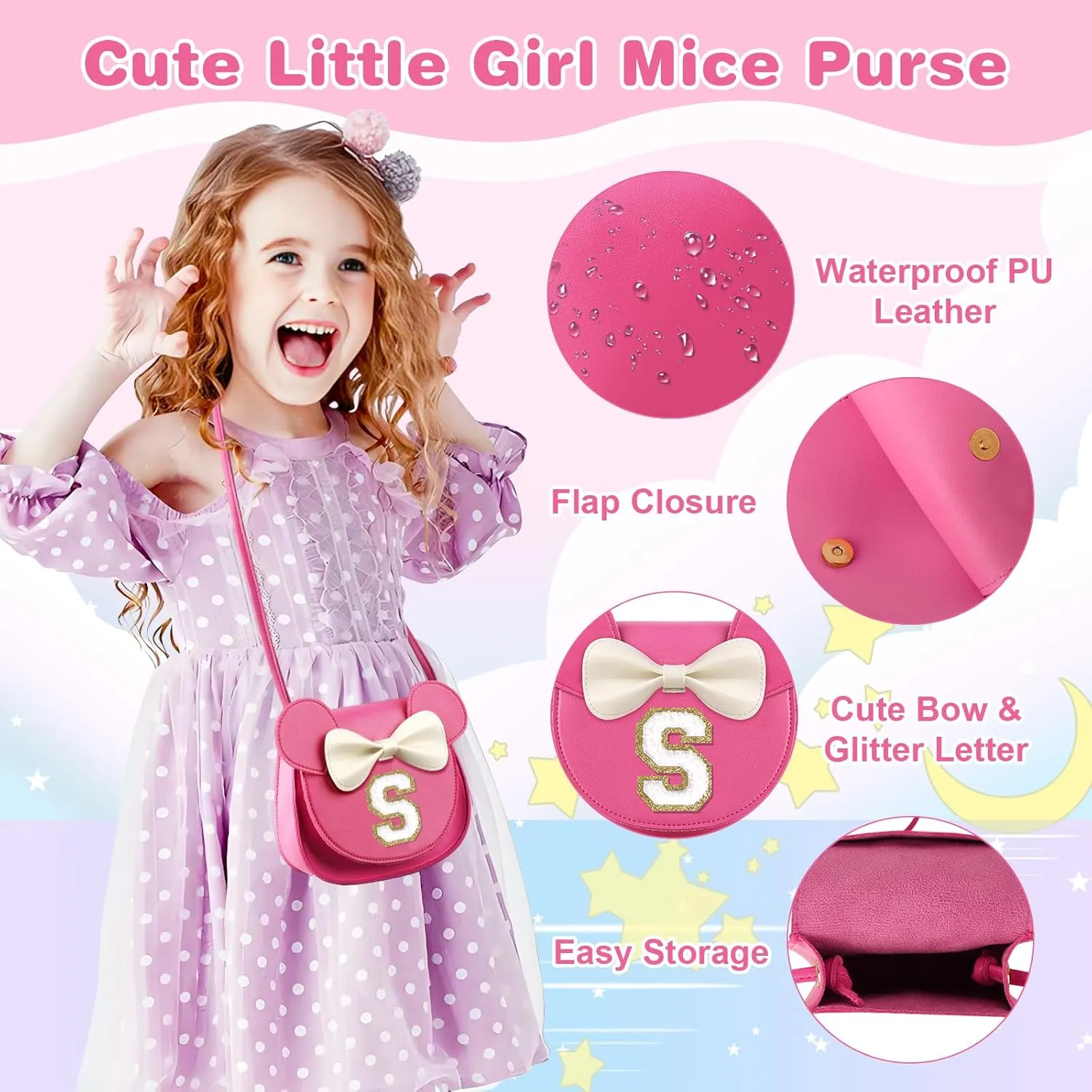 Little Girl Toddler Purse - Cute Mouse Ear Bow Crossbody Bag for 2-8 Year Olds - Birthday Gift