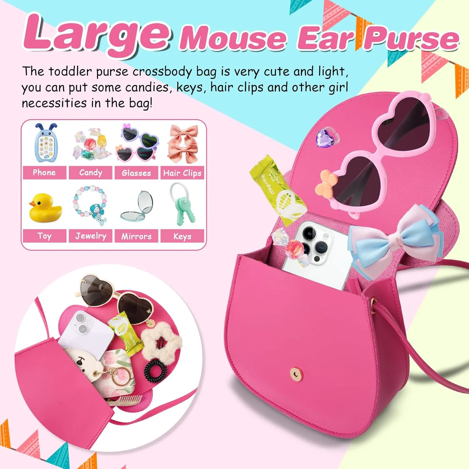 Little Girl Toddler Purse - Cute Mouse Ear Bow Crossbody Bag for 2-8 Year Olds - Birthday Gift