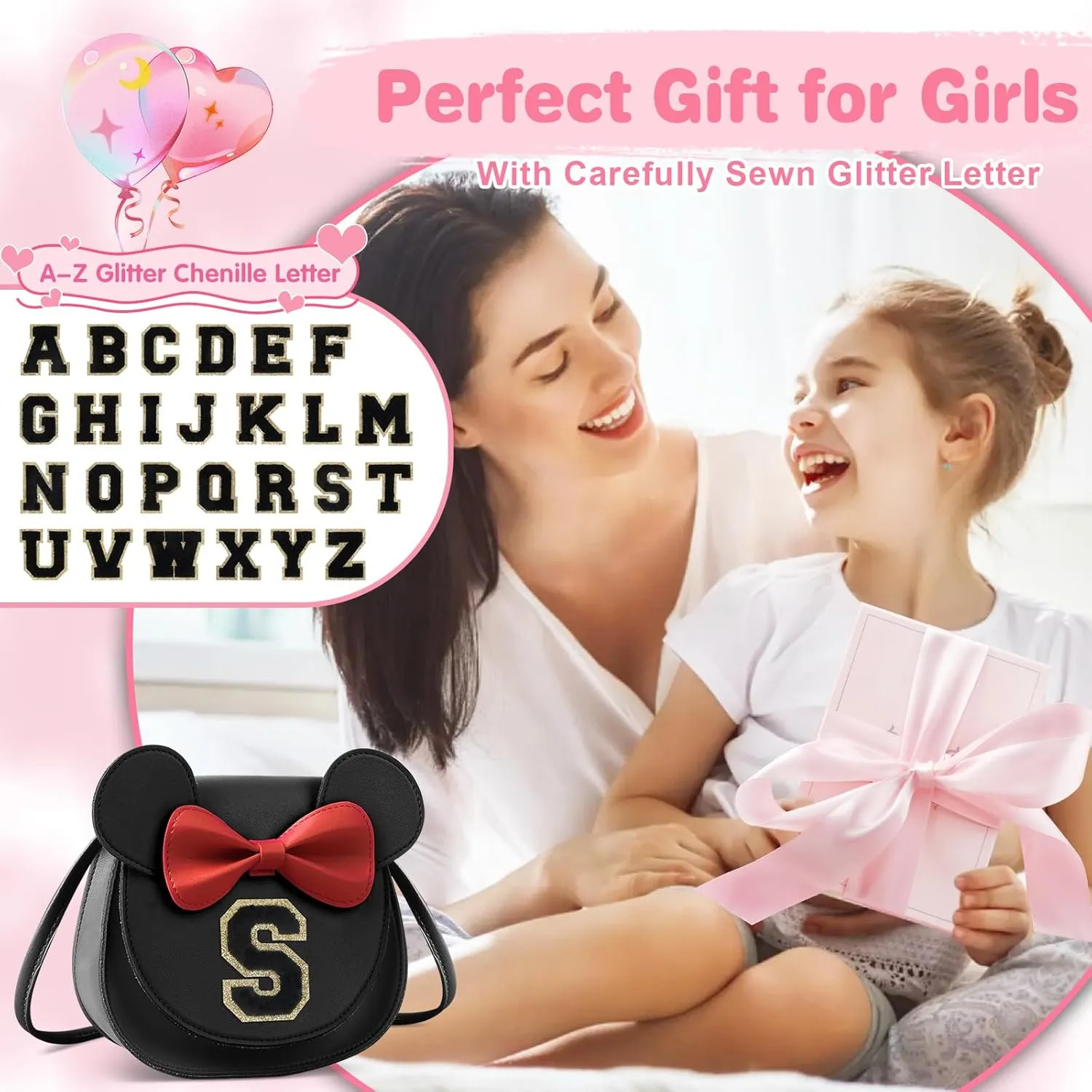 Little Girl Toddler Purse - Cute Mouse Ear Bow Crossbody Bag for 2-8 Year Olds - Birthday Gift