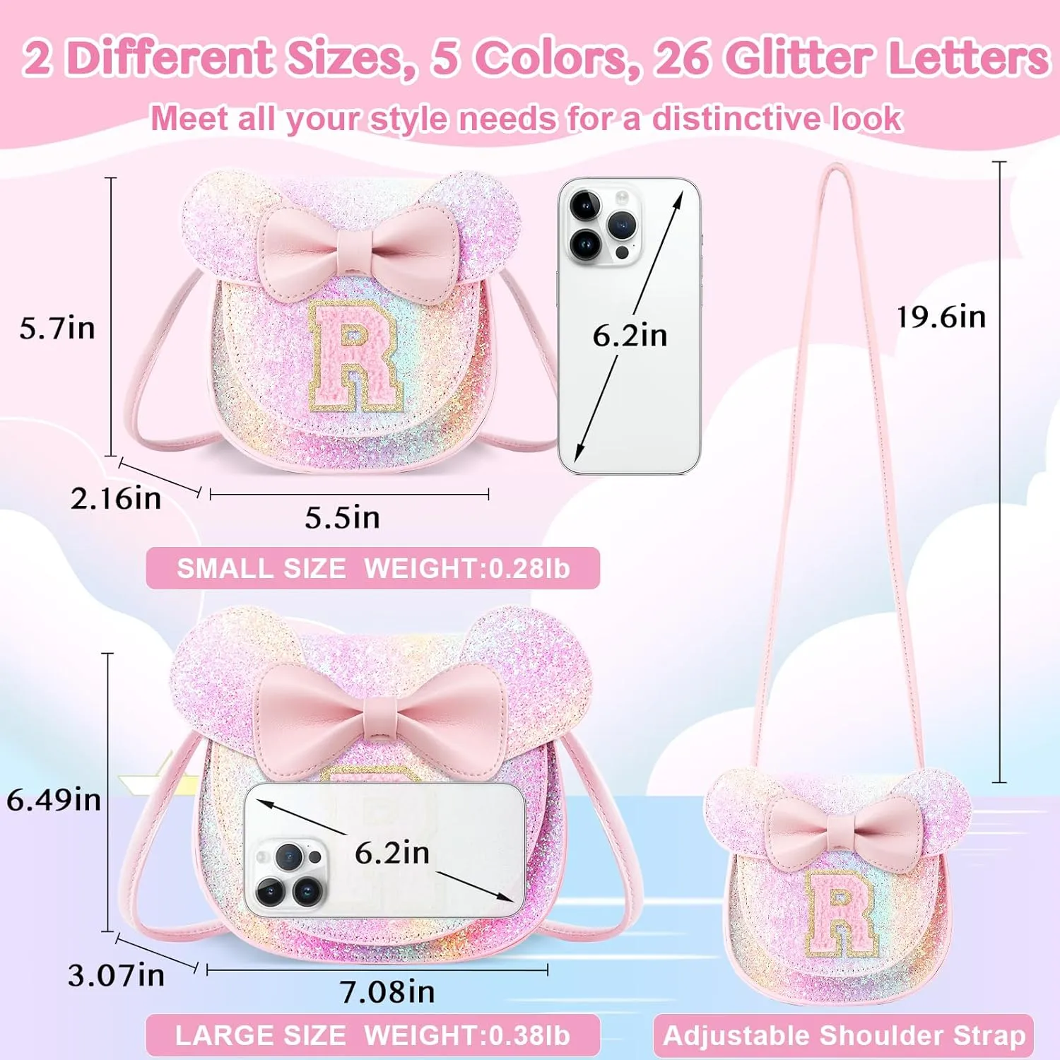 Little Girl Toddler Purse - Cute Mouse Ear Bow Crossbody Bag for 2-8 Year Olds - Birthday Gift