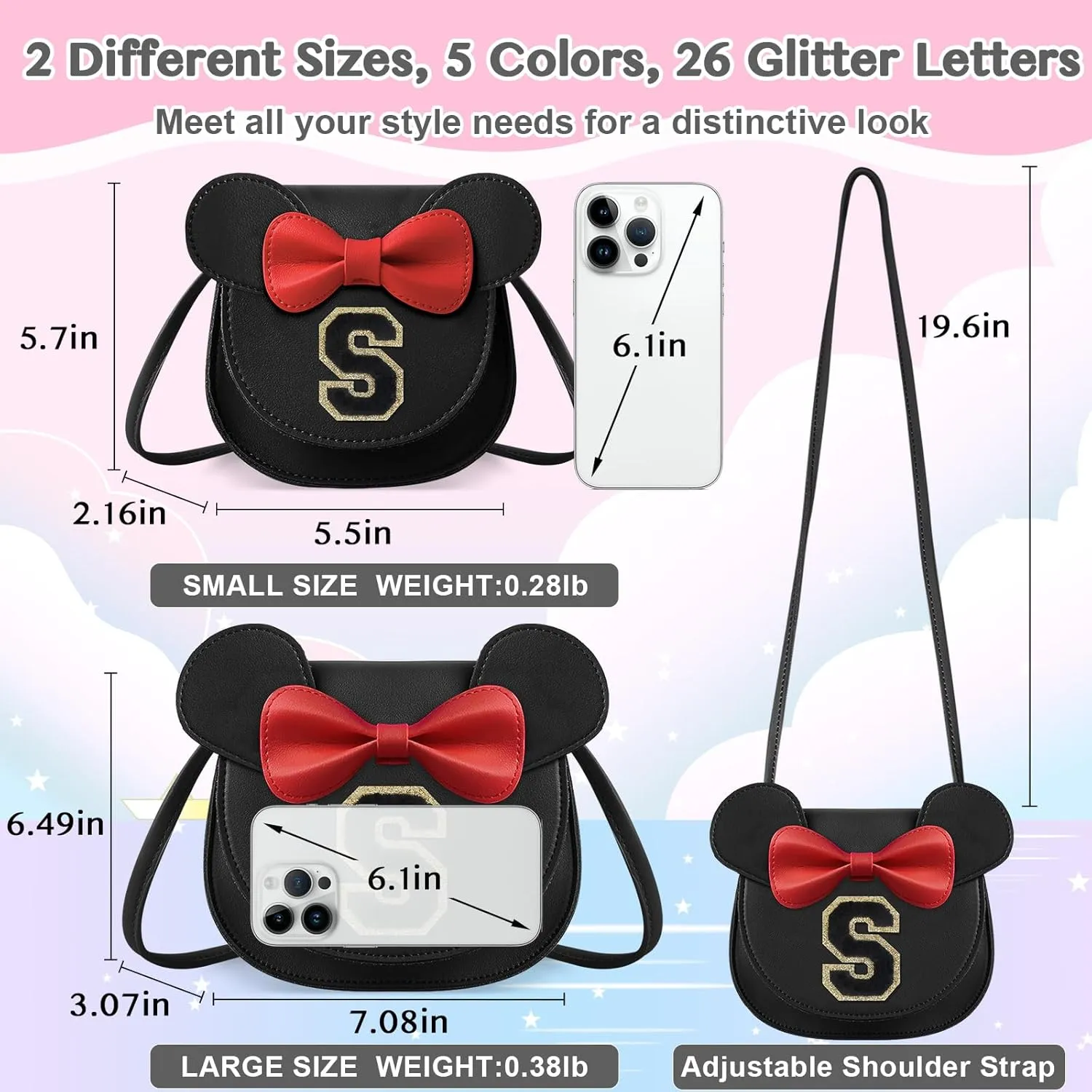 Little Girl Toddler Purse - Cute Mouse Ear Bow Crossbody Bag for 2-8 Year Olds - Birthday Gift