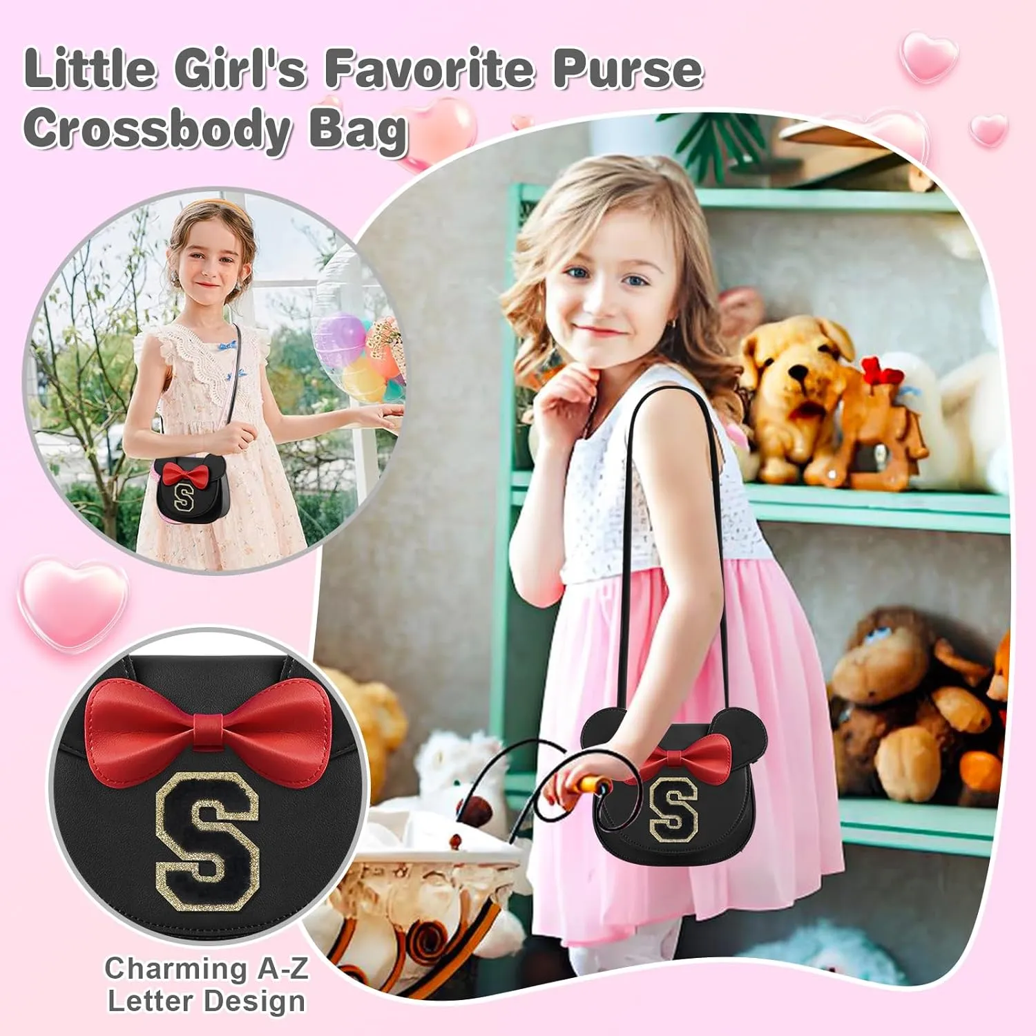 Little Girl Toddler Purse - Cute Mouse Ear Bow Crossbody Bag for 2-8 Year Olds - Birthday Gift