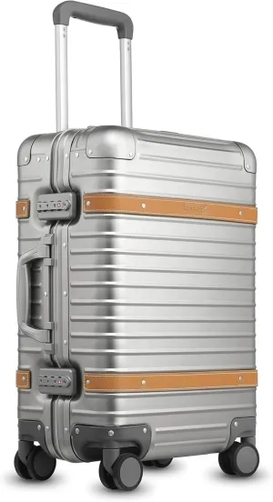 LUGGEX All Aluminum Carry On Luggage with USB Port - Hard Shell Zipperless Luggage with Wheels - Retro Meets Tech Travel (Vintage Suitcase)