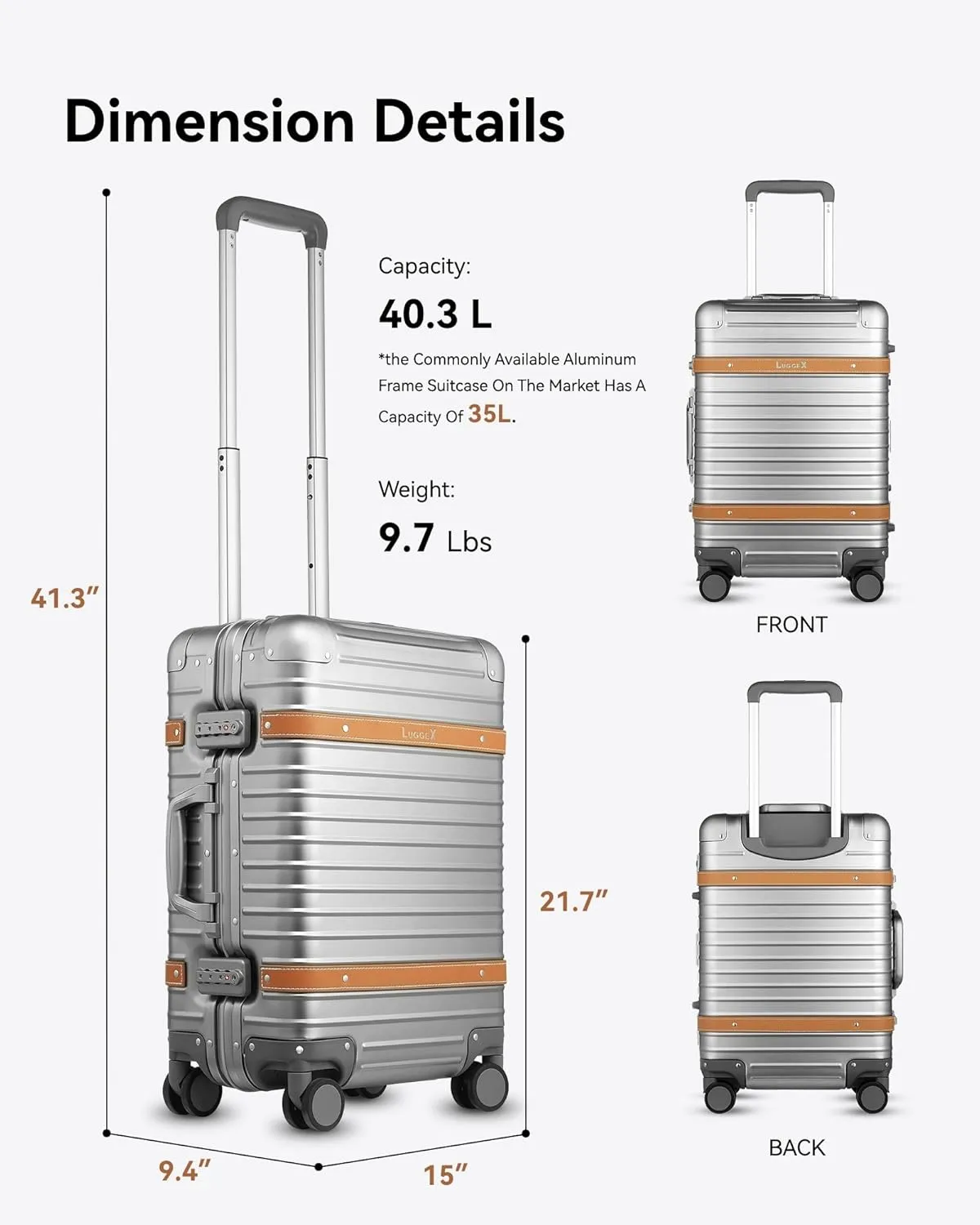 LUGGEX All Aluminum Carry On Luggage with USB Port - Hard Shell Zipperless Luggage with Wheels - Retro Meets Tech Travel (Vintage Suitcase)