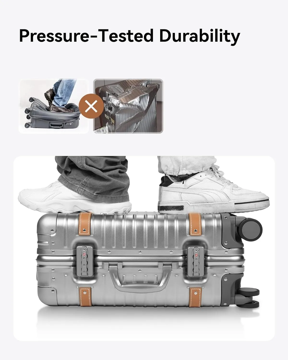 LUGGEX All Aluminum Carry On Luggage with USB Port - Hard Shell Zipperless Luggage with Wheels - Retro Meets Tech Travel (Vintage Suitcase)