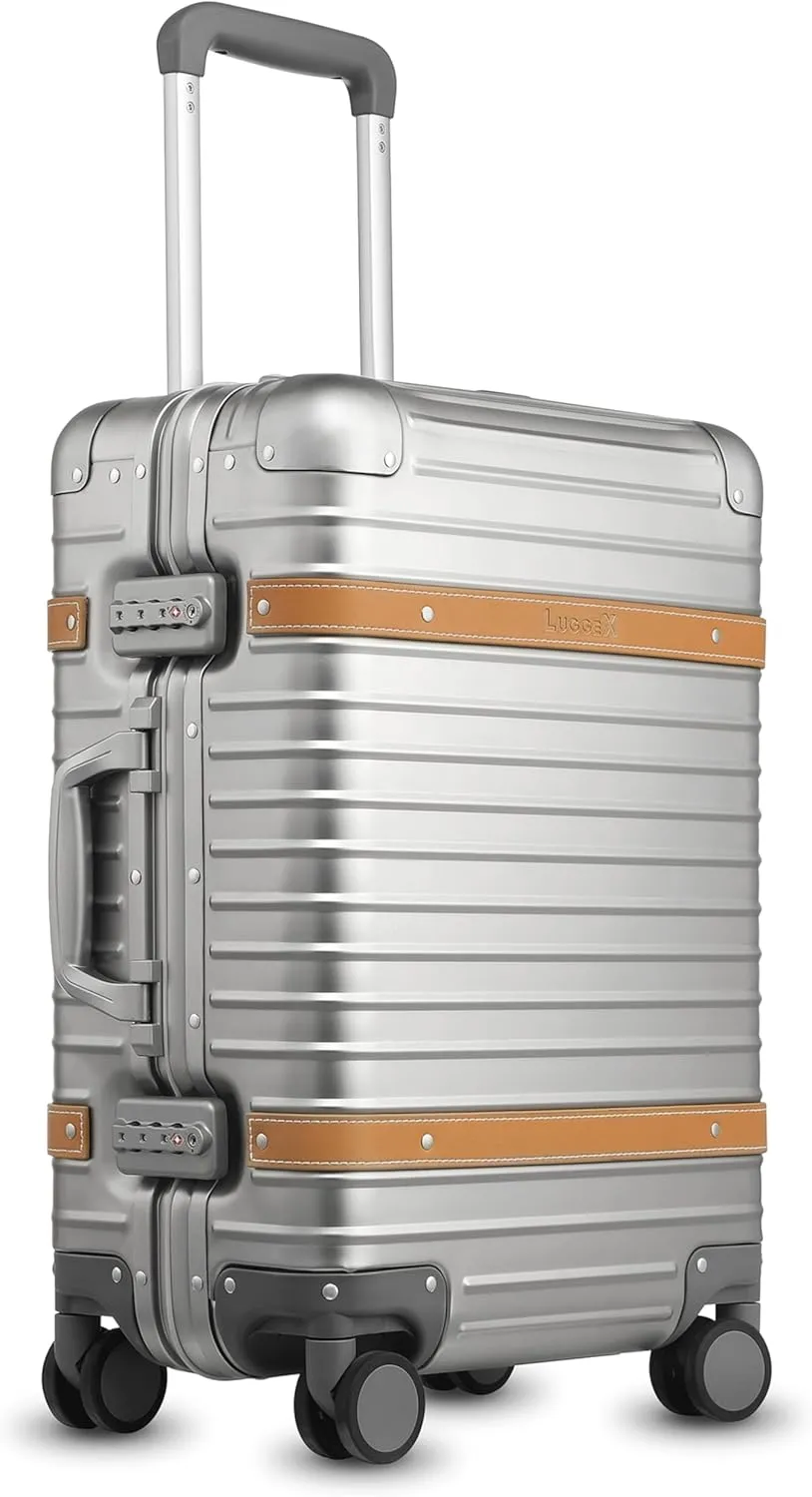 LUGGEX All Aluminum Carry On Luggage with USB Port - Hard Shell Zipperless Luggage with Wheels - Retro Meets Tech Travel (Vintage Suitcase)
