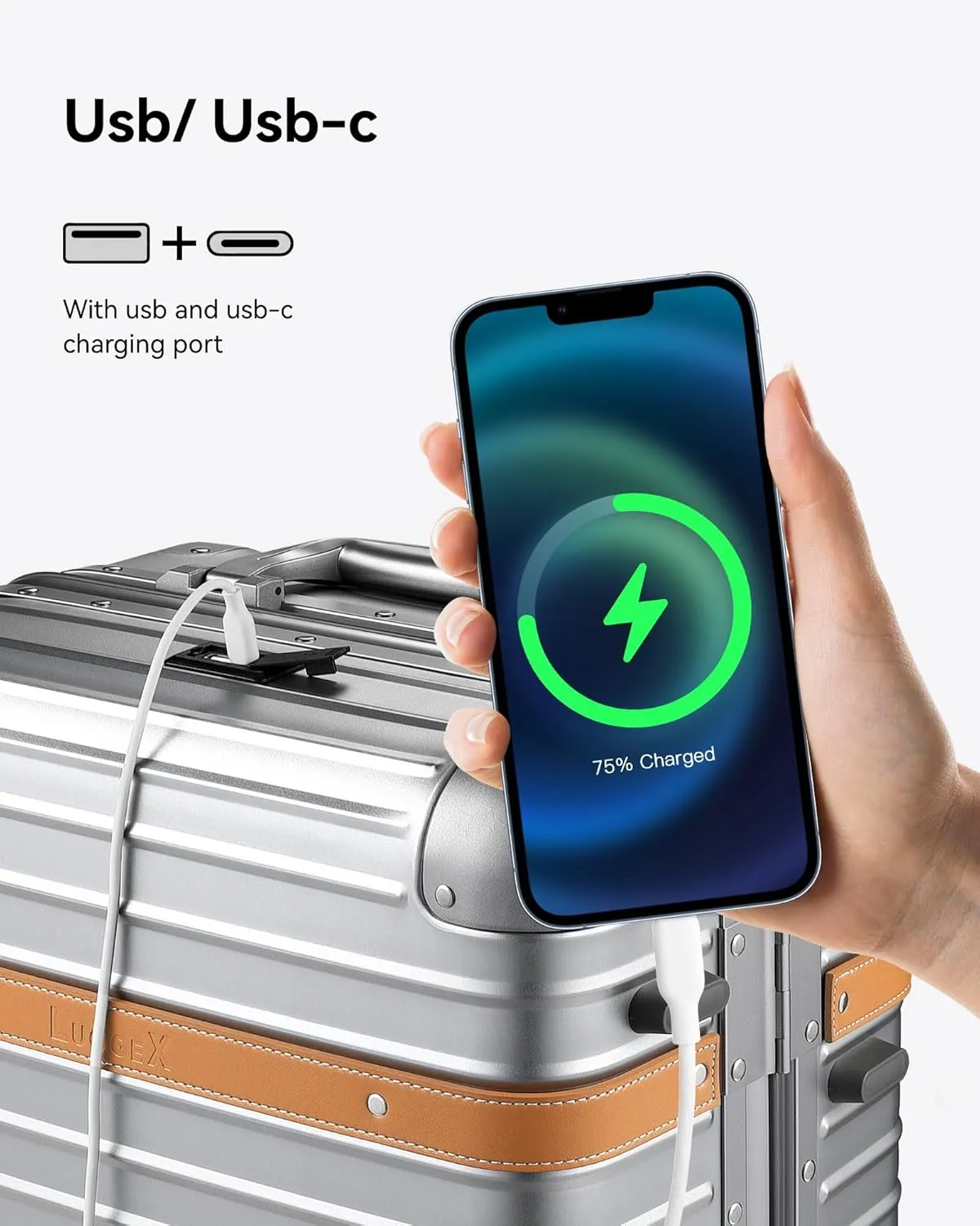 LUGGEX All Aluminum Carry On Luggage with USB Port - Hard Shell Zipperless Luggage with Wheels - Retro Meets Tech Travel (Vintage Suitcase)