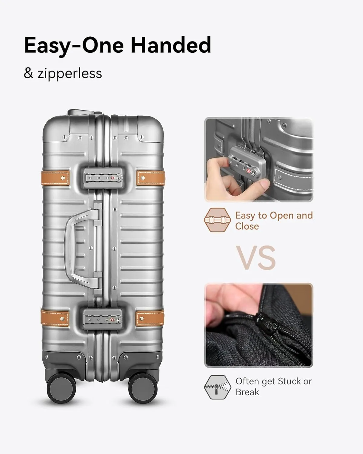 LUGGEX All Aluminum Carry On Luggage with USB Port - Hard Shell Zipperless Luggage with Wheels - Retro Meets Tech Travel (Vintage Suitcase)