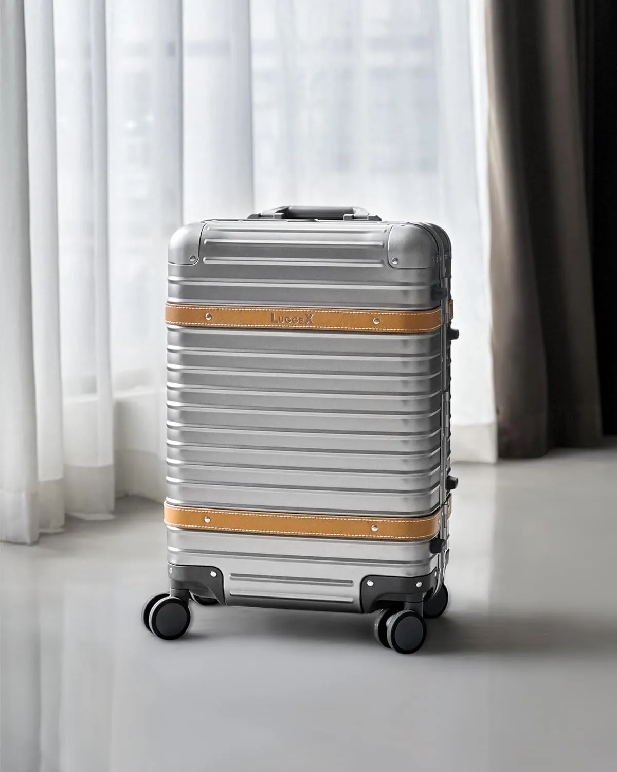 LUGGEX All Aluminum Carry On Luggage with USB Port - Hard Shell Zipperless Luggage with Wheels - Retro Meets Tech Travel (Vintage Suitcase)