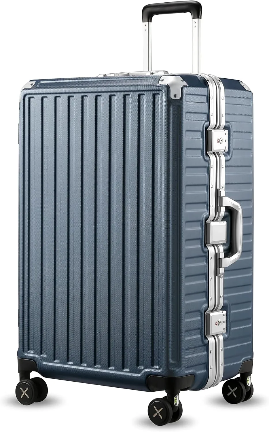 LUGGEX Aluminum Frame Luggage with Spinner Wheels, Zipperless Polycarbonate Hard Shell Suitcase, Checked Large 28 Inch, Blue