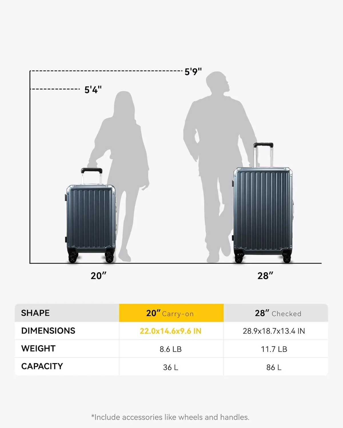 LUGGEX Aluminum Frame Luggage with Spinner Wheels, Zipperless Polycarbonate Hard Shell Suitcase, Checked Large 28 Inch, Blue