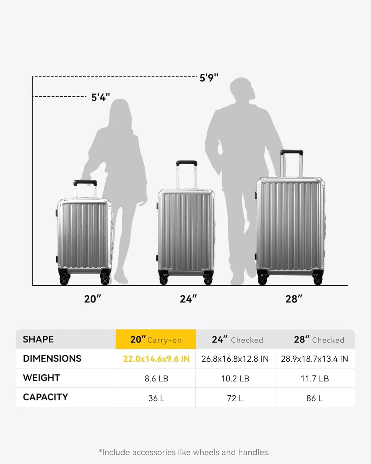 LUGGEX Aluminum Frame Luggage with Spinner Wheels, Zipperless Polycarbonate Hard Shell Suitcase, Checked Large 28 Inch, Silver Grey