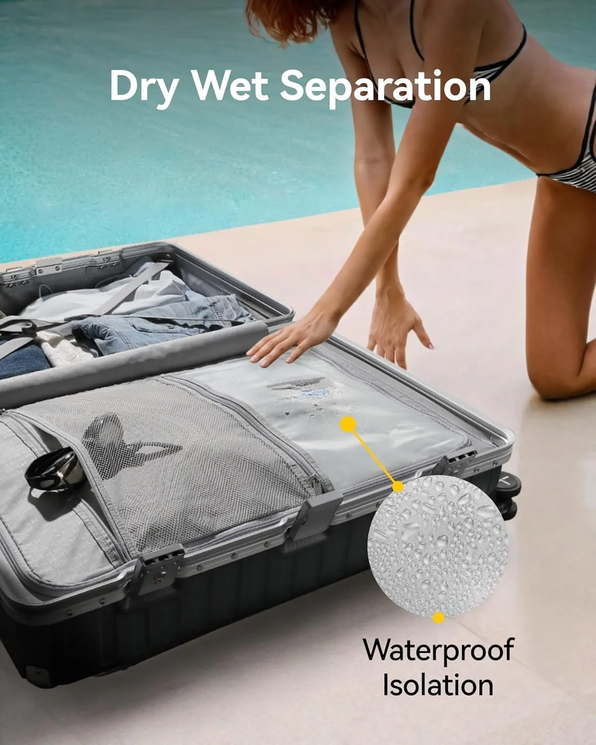 LUGGEX Aluminum Frame Luggage with Spinner Wheels, Zipperless Polycarbonate Hard Shell Suitcase, Checked Large 28 Inch, Silver Grey