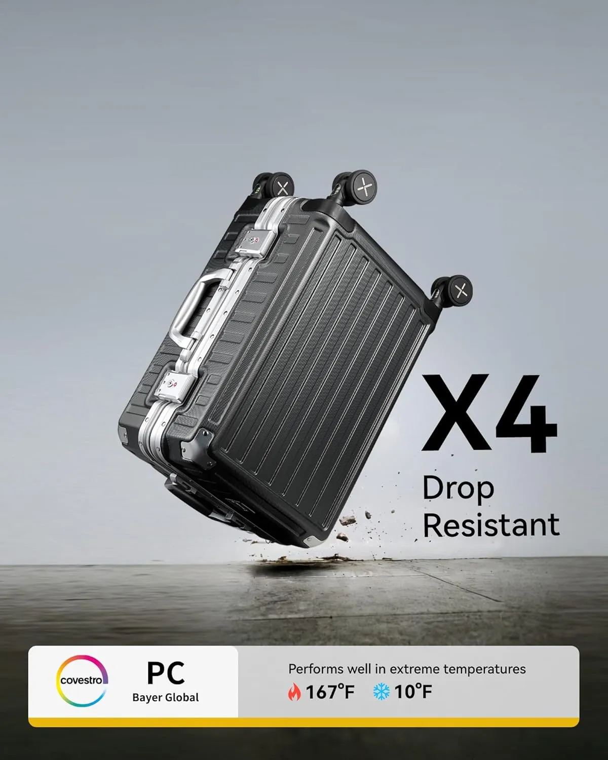 LUGGEX Aluminum Frame Luggage with Spinner Wheels, Zipperless Polycarbonate Hard Shell Suitcase, Checked Large 28 Inch, Silver Grey