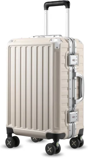 LUGGEX Zipperless Luggage with Spinner Wheels, Polycarbonate Aluminum Hard Shell Suitcase, Carry On 20 Inch, Ivory White