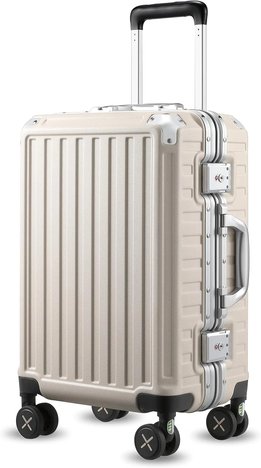 LUGGEX Zipperless Luggage with Spinner Wheels, Polycarbonate Aluminum Hard Shell Suitcase, Carry On 20 Inch, Ivory White