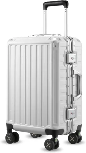 LUGGEX Zipperless Luggage with Spinner Wheels, Polycarbonate Aluminum Hard Shell Suitcase, Carry On 20 Inch, White