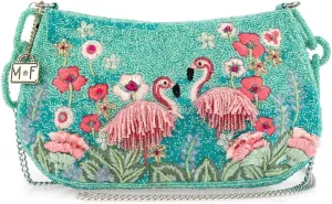 Mary Frances Flirty Flamingos Beaded Crossbody Handbag Clutch Tropical Bird Novelty Purse, Multicolor