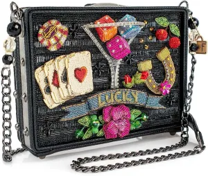 Mary Frances Lady Luck Beaded Handbag Casino-Themed Crossbody Bag, Black