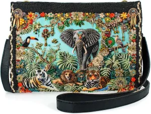 Mary Frances Wild Kingdom Beaded Crossbody Handbag Animal Embroidery and Luxe Leather Accents, Multi