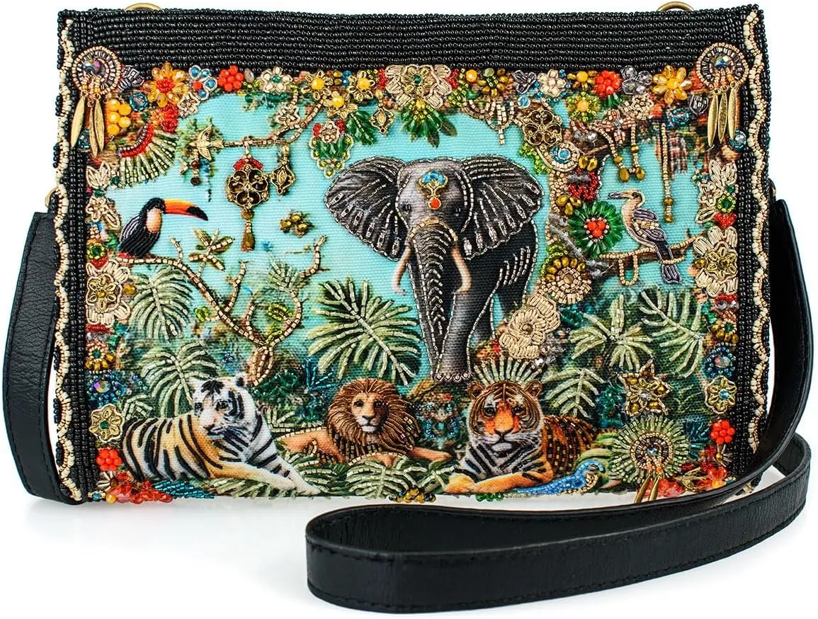 Mary Frances Wild Kingdom Beaded Crossbody Handbag Animal Embroidery and Luxe Leather Accents, Multi
