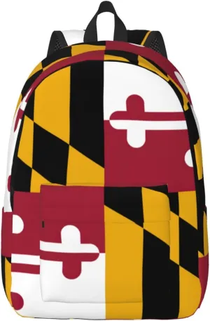 Maryland State Flag Print Laptop Backpack For Women Travel Canvas Bookbag For Men Outdoor Fashion Casual Daypack