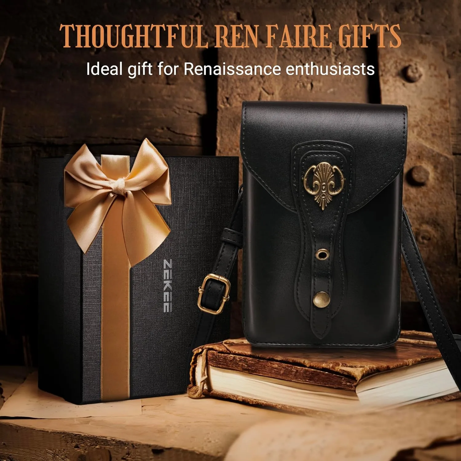 Medieval Leather Belt Pouch – Versatile Renaissance Bag for Ren Faire, Crossbody Cell Phone Holder, and Fairy Accessories - Black