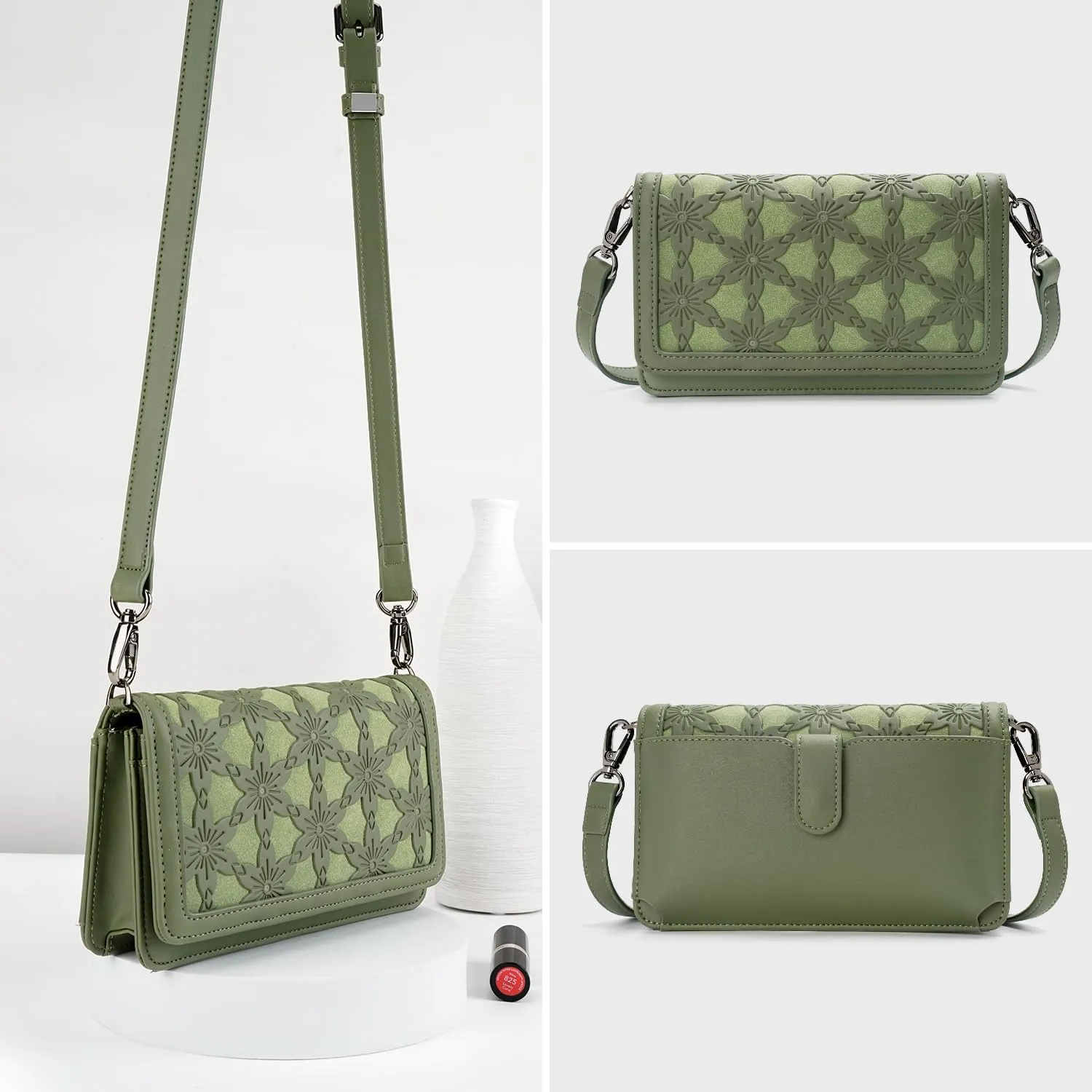 MEITRUE Crossbody Bags for Women Designer Phone Purse Small Shoulder Handbags RFID Wallet with Card Pocket-Snowflake Style