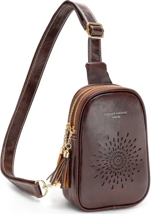 MEITRUE Small Sling Bag Fanny Packs Cell Phone Purse Vegan Leather Crossbody Bags for Women 03-Coffee