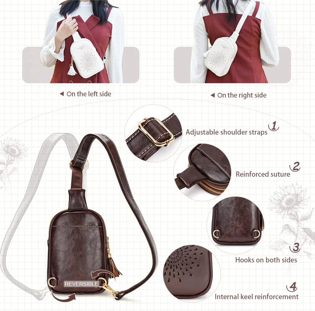 MEITRUE Small Sling Bag Fanny Packs Cell Phone Purse Vegan Leather Crossbody Bags for Women 03-Coffee