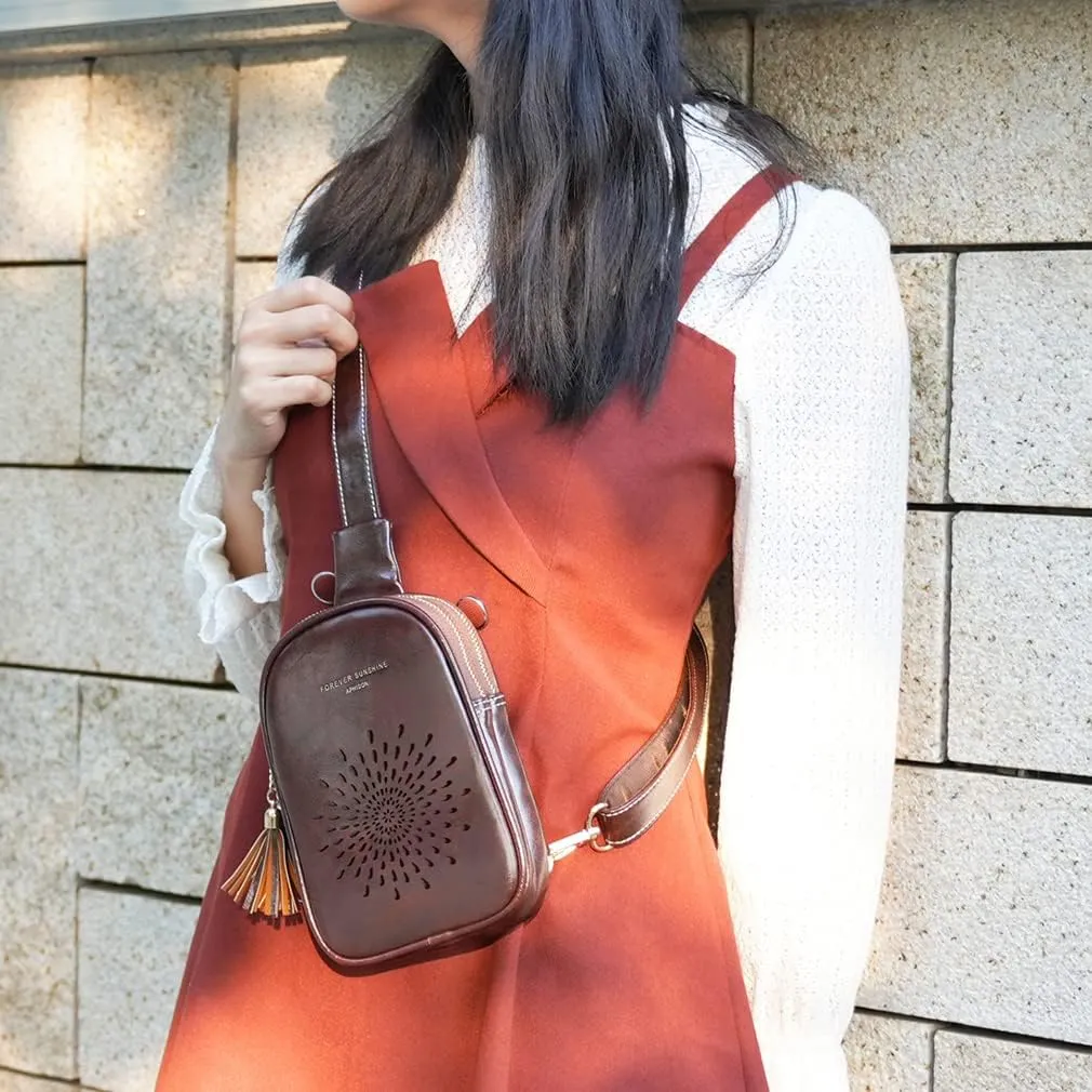 MEITRUE Small Sling Bag Fanny Packs Cell Phone Purse Vegan Leather Crossbody Bags for Women 03-Coffee